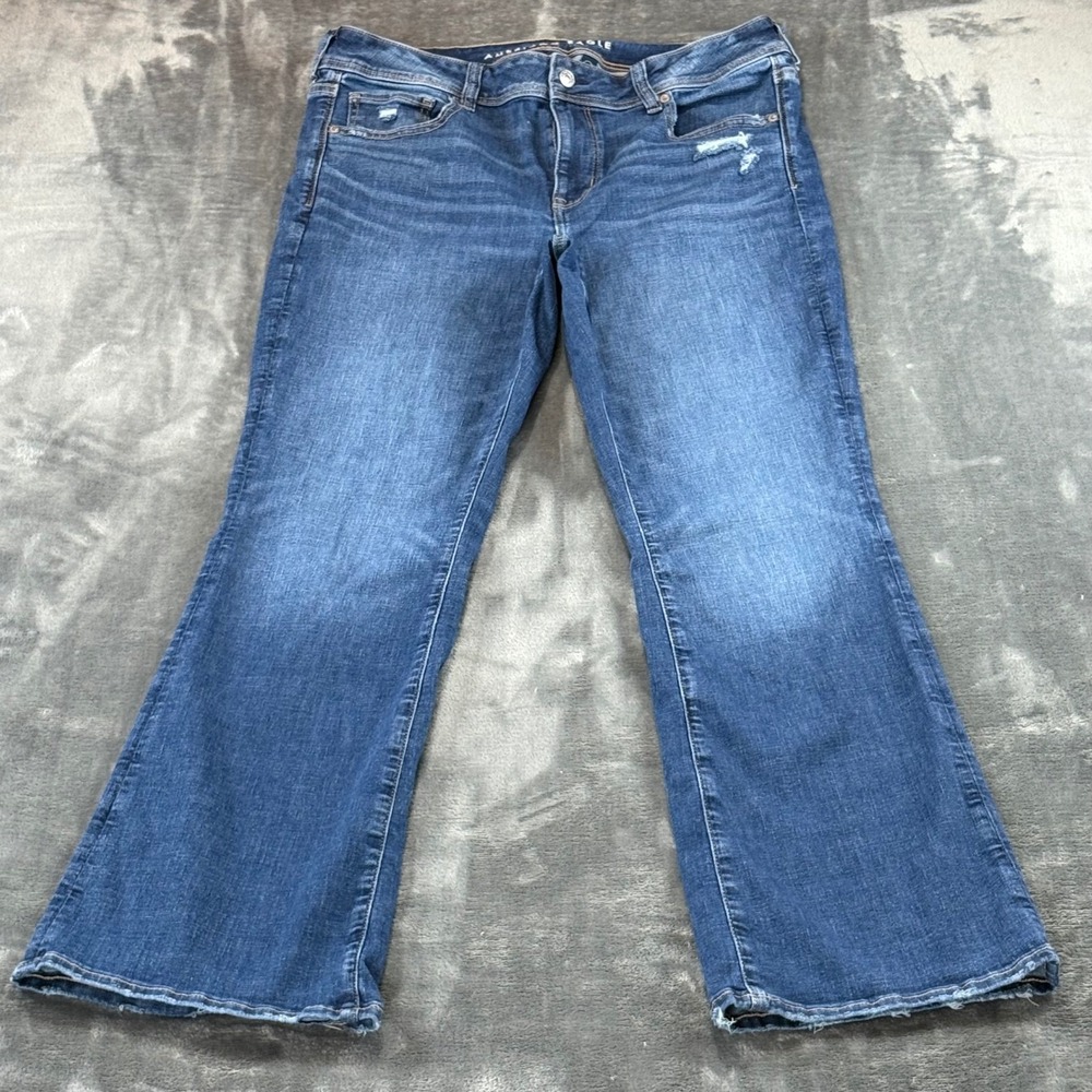 American Eagle Kick Boot Jeans Womens 14 R Mid Rise Distressed Stretch Denim